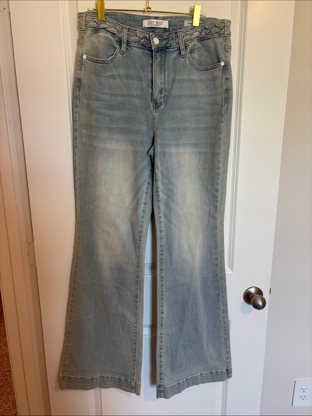Judy Blue Pale Blue Flare Jeans with Braided Waist Detail